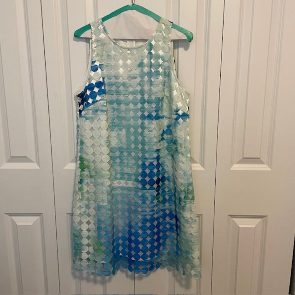 Tahari Blue Dress Circle Pattern with lining Size 8p